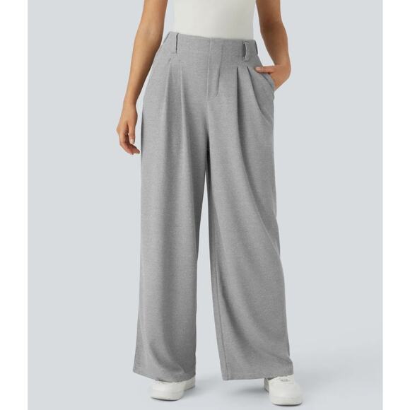 NEW Halara Flex High Waisted Pocket Wide Leg Waffle Work Pants Small Petite Gray - Picture 1 of 4